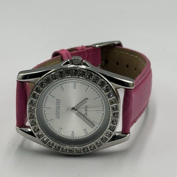 3/$30 Manhattan by Croton Watch Women Silver Tone Pink Leather Band New Battery - Picture 7 of 13